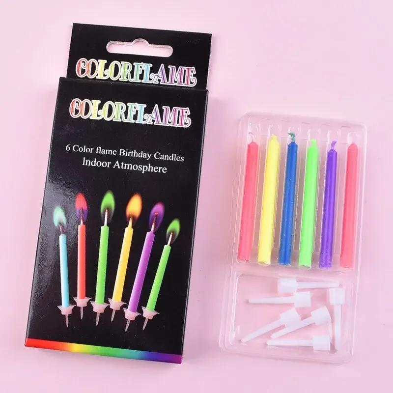 

6pcs Colored Birthday Party Supplies Wedding Colorful Multicolor Candles Safe Flames Dessert Cake Candles Decoration Gift Girl
