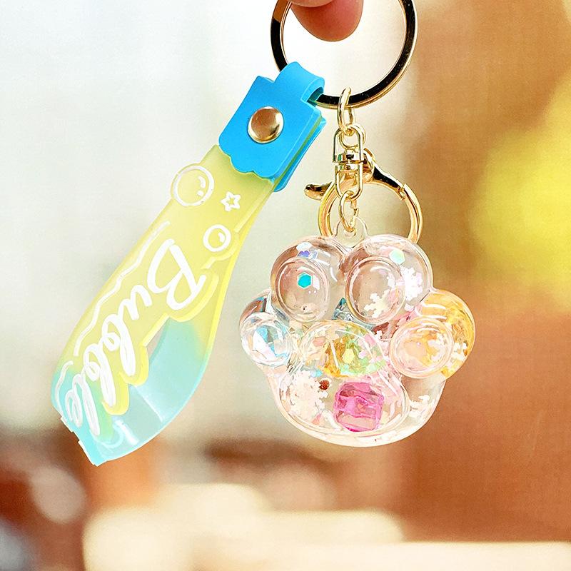 Cartoon Colorful Quicksand Bottle Keychain Student Backpack Keychain Oil Liquid Acrylic Floating Doll Pendant