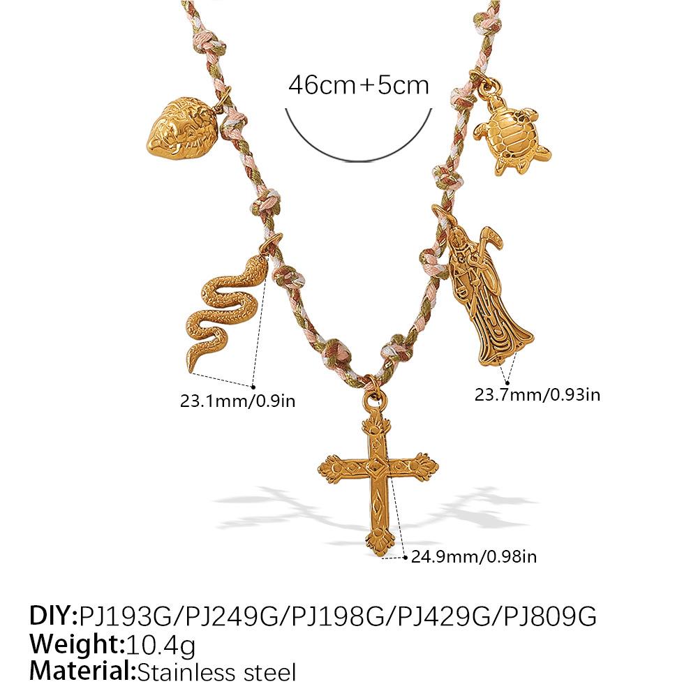Vintage seaside style DIY freshwater pearl pendant bracelet stainless steel gold-plated ceramic pendant necklace female