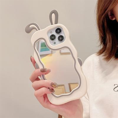 Korea 3d Cute Rabbit Ear Makeup Mirror Silicone Case For Iphone 14 13 11 12 Pro Max Xs Xr X 7 8 14 Plus Cartoon Shockproof Cover
