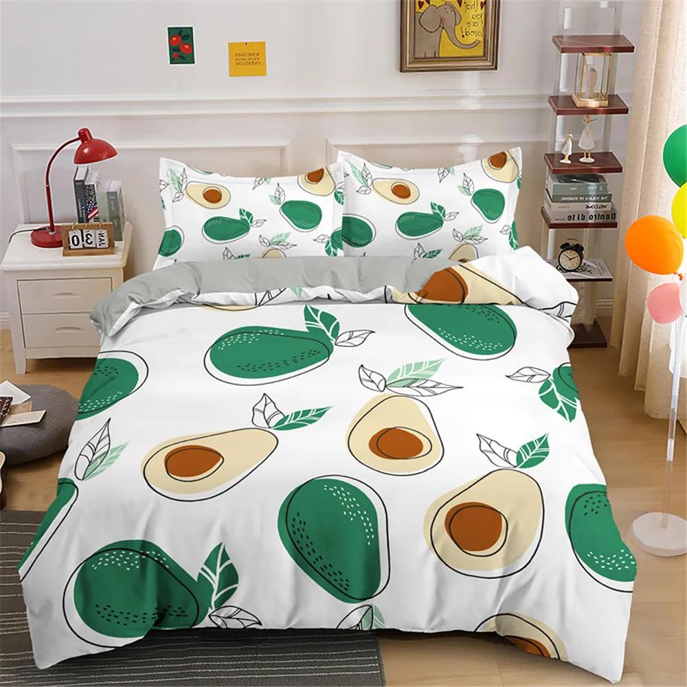 Lustige Avocado Bettwäsche-Sets Cartoon Niedliche Mädchen Jungen Teenager Polyester Bettwäsche-Sets Einzel Doppel Queen King Size Bettbezüge