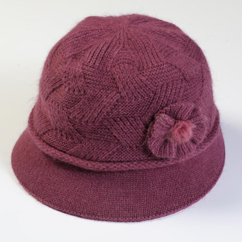 Chapeau en laine pour femmes, automne et hiver, fleur, mère, lapin, Pot, peluche, épaissi, maintien au chaud