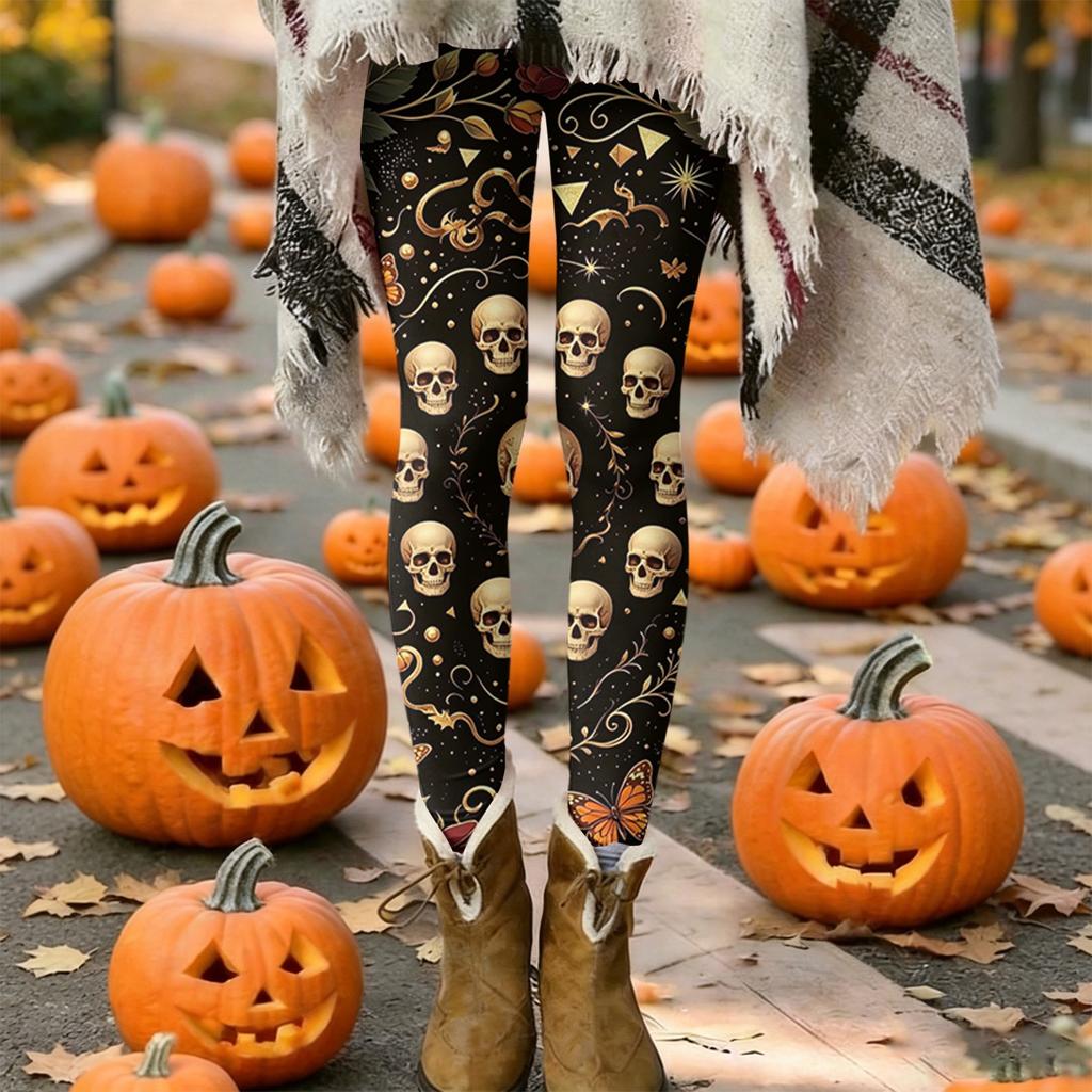 Women's Halloween Print Stretch Leggings for Casual Wear
