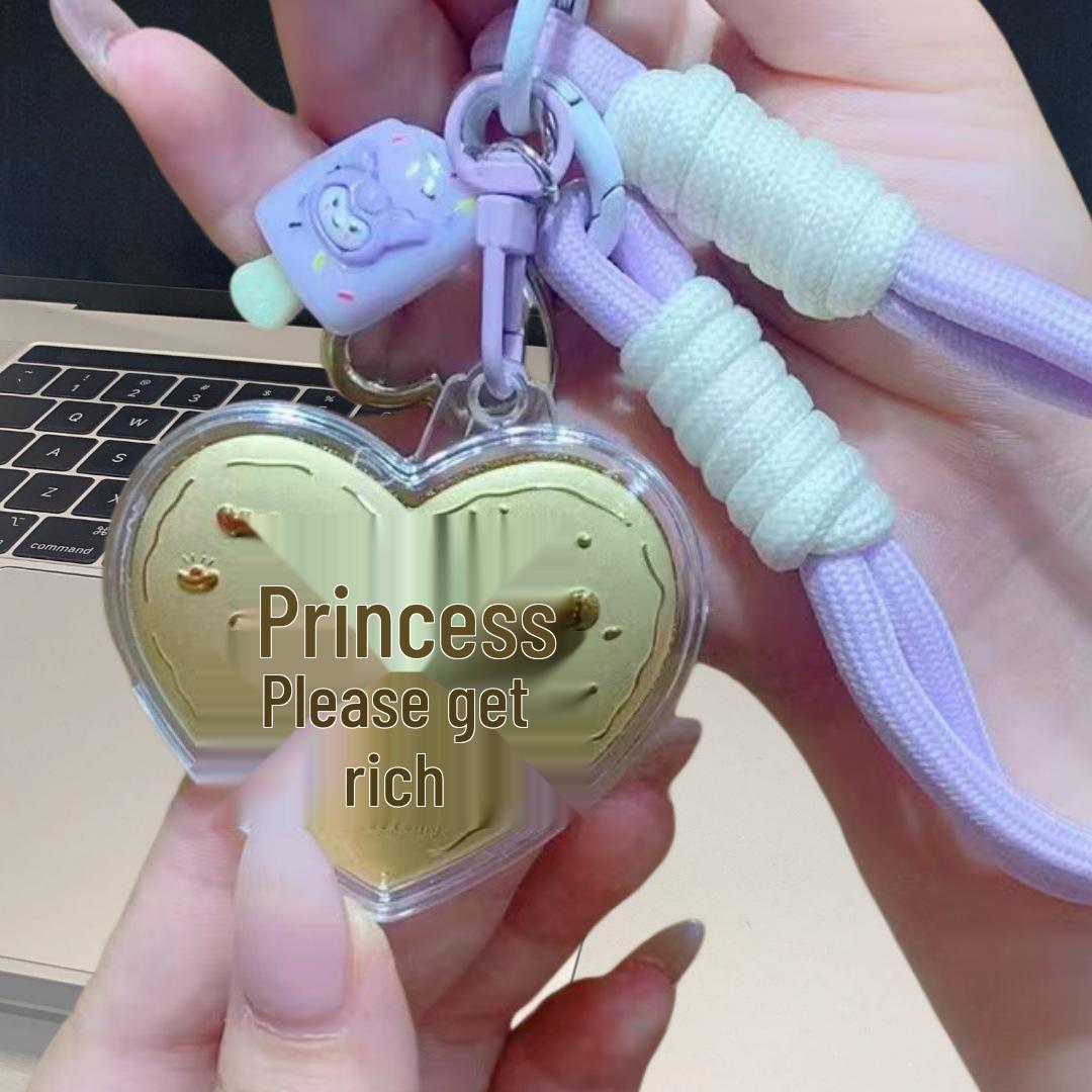 Gold Heart Keychain & Phone Charm:  Princess Please Get Rich  Gift for Girlfriend
