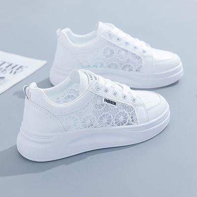 Women's Tennis Shoes Summer 2025 Fashion Casual White Shoes Lace Shoes Breathable Hollow Mesh Platform Flat Shoes Woman Sneakers