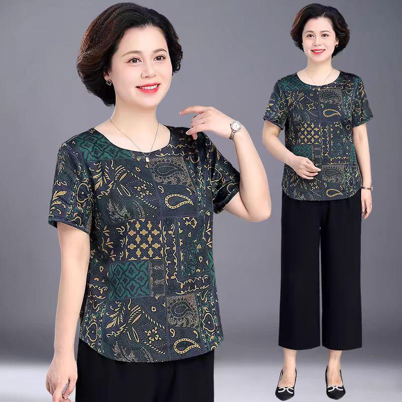 Mother Summer Short-sleeved T-shirt Female Middle-aged Mother Western Style Small Shirt Ladies