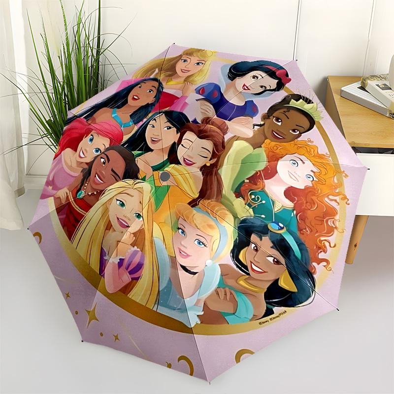

Disney Princesses, Friendship Themed Automatic Opening and Closing Umbrella, Brightly Colored 8-rib Portable Umbrella, Suitable for Men and Women