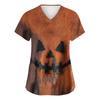 Women's Fashion Short Sleeve Halloween Print V-Neck Pocket Workwear Tops