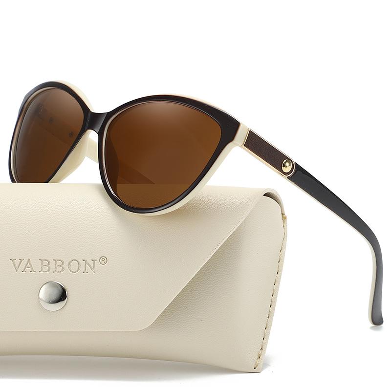 Korean Style Polarized Cat Eye Sunglasses with Leather Detail for Women