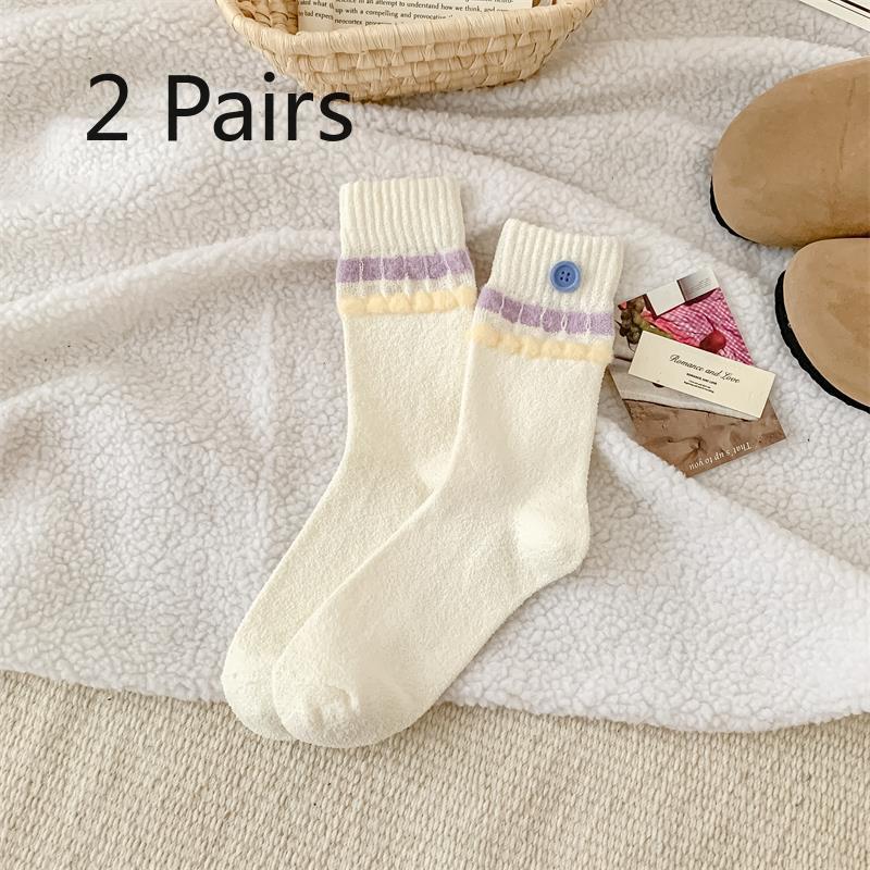 

2 Pairs of Small Warm Socks for Women s Winter, Thickened Milk Wool Socks with Flocked Buttons, Boneless Floor Socks, Pile Socks, Mid-calf Socks 2 pairs