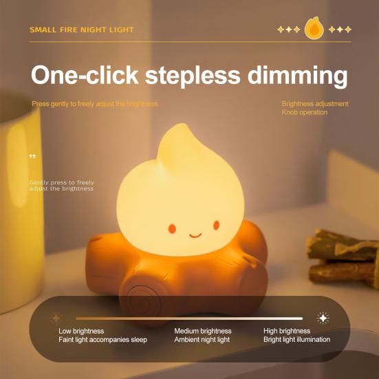 Night Light Long Battery Life USB-C Charging Bonfire Shape BPA-Free Silicone Ambient