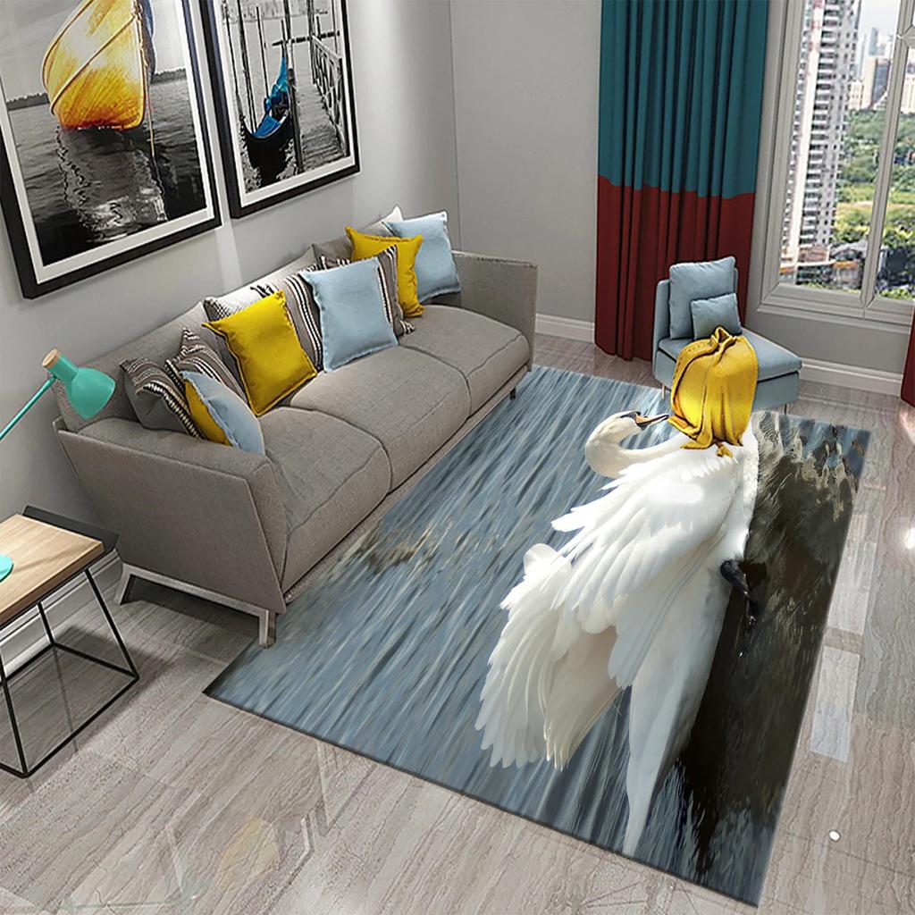 3D Cute White Swan Carpet Romantic Area Rug for Kids Bedroom Living Room Bathroom Non-Slip Soft Carpet Animal Doormat Home Decor