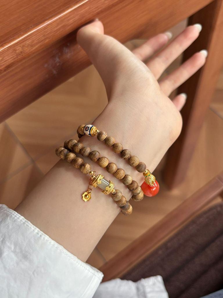 Women's Hainan Agarwood Double Wrap Bracelet, 6mm Round Beads - Perfect New Year Gift and Cultural Accessory.