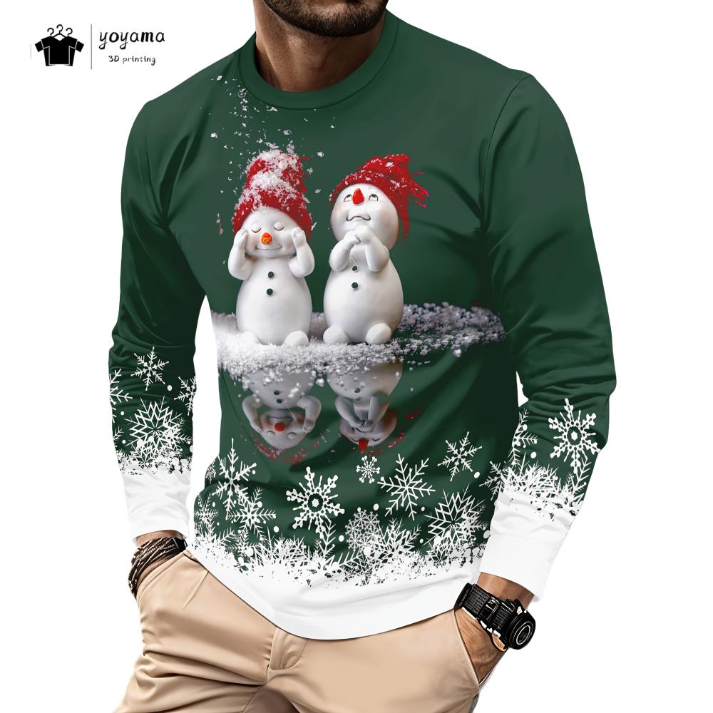 New Christmas Men's Long Sleeve Snowman Graphic T-Shirts Men Fall Fashion Oversize Man Clothes Trendy Hundred Y2k Men's Clothing
