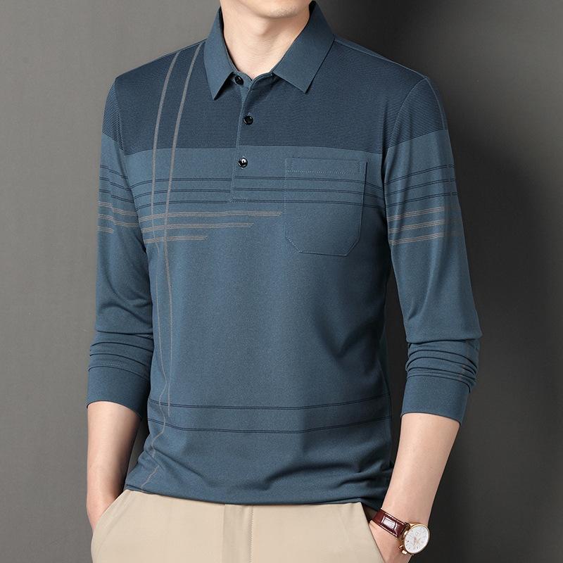 Spring and Autumn Men's Casual Lapel Breathable Long-sleeved Polo Shirt