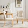 Modern upholstered dining chairs made of solid wood with chenille fabric cover, with wood legs and rivet decoration. 2 pieces per carton.-Beige
