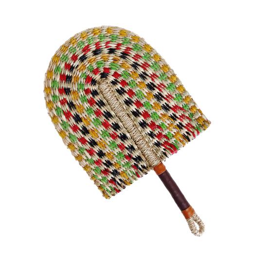 Handmade Straw Weaving Fan Natural Sea Grass Raffia Fan with Long