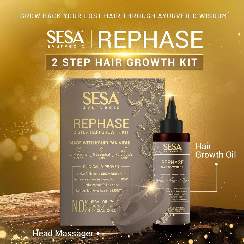 Sesa Ayurvedic Rephase 2 Step Hair Oil Growth Kit  For Men & Women 100 Ml With Massager Reduces Hair Fall Boosts Hair Thickness Naturally