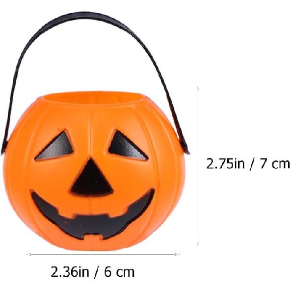Vaguelly 15Pcs Halloween Pumpkin Bucket Trick or Treat Pumpkin Bucket with Handle Small Candy Holder Plastic Orange Jack O Lantern Candy Basket Bags