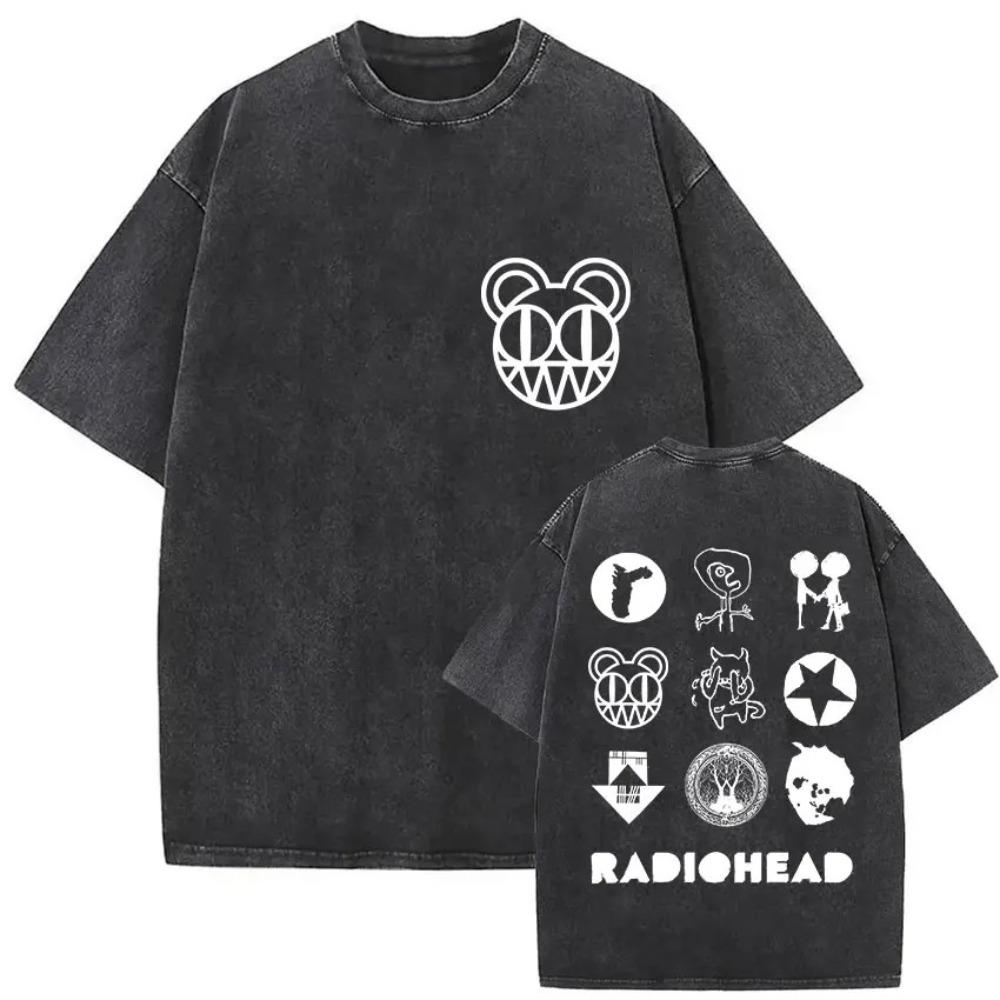 Oversize'owa koszulka z krótkim rękawem w stylu acid wash z nadrukiem graficznym zespołu Radiohead Vintage