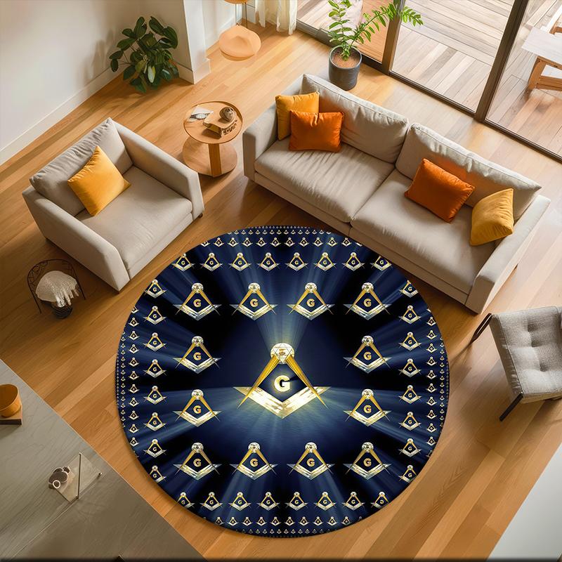 1pc The square and compass of Freemasonry Round carpet Painted Printed circular carpet, home door mat, outdoor travel protection carpet