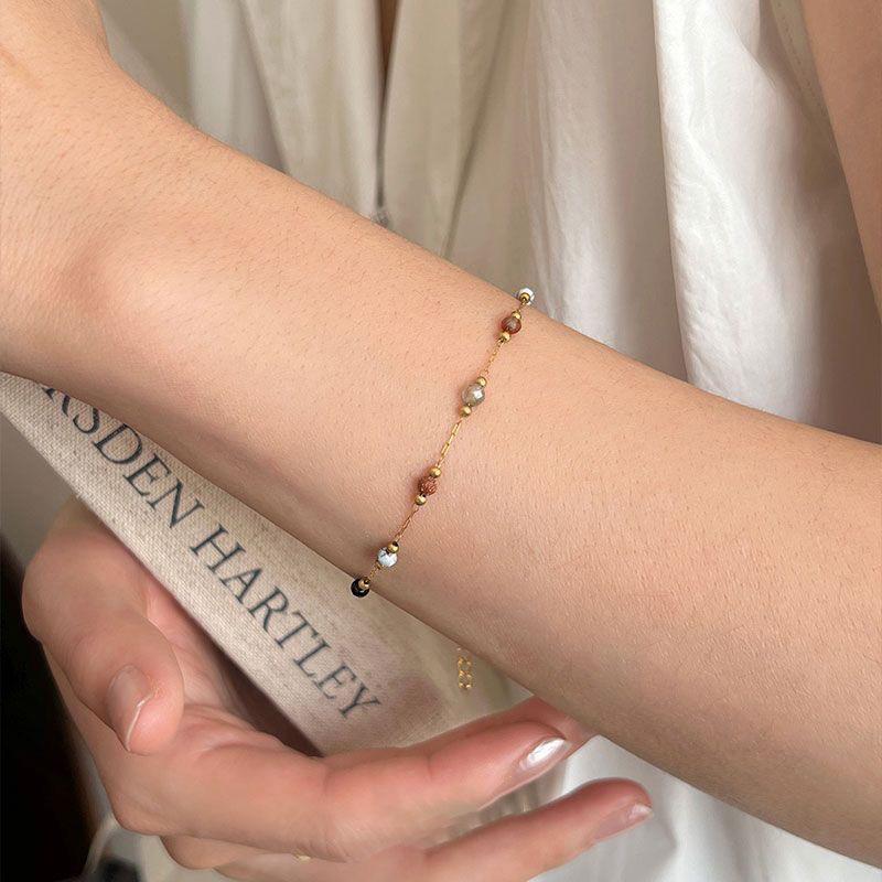 Retro Natural Stone Splicing Beaded Simple Bracelet Necklace Female Light Luxury Temperament Necklace Bracelet Accessori