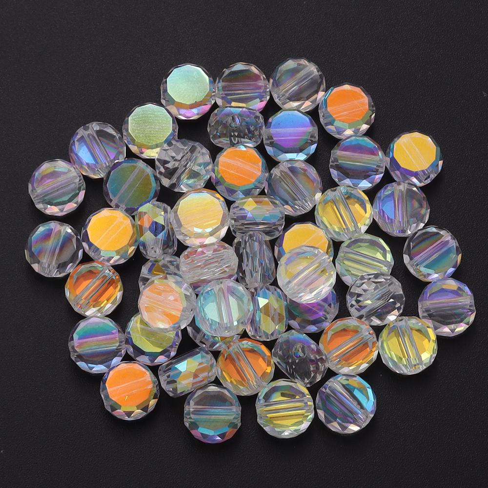 30Pcs Flat Round Faceted Crystal Beads Colorful Glass Beads Loose Spacer Beads For Jewelry Making DIY Bracelet Necklace Crafts