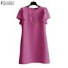 ZANZEA Damen Sommerkleid Lässig Rundhals Puffkurzarm