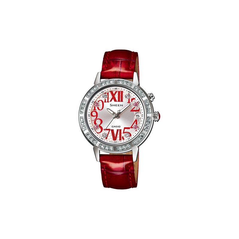 Casio oversized dial Swarovski crystal date backlight display waterproof business watch quartz movement leather strap Japanese and SHE-4031L-7A1U