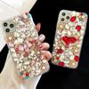 Glitter Rhinestone Phone Case For iPhone 17 16 15 14 13 12 11 Pro Max Air mini 16e 8 7 Plus X XS XR, 3D Crystal Heart Floral Bling Diamond Jewel Cover