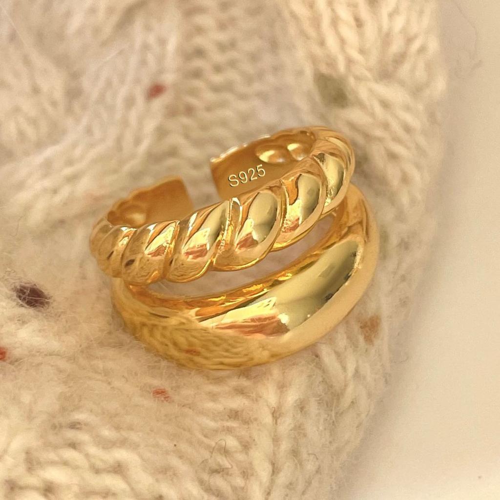 925 Sterling Silver Rings For Women Geometric Fine Jewelry Finger Adjustable Gold Interware CZ Ring For Party Birthday Gift