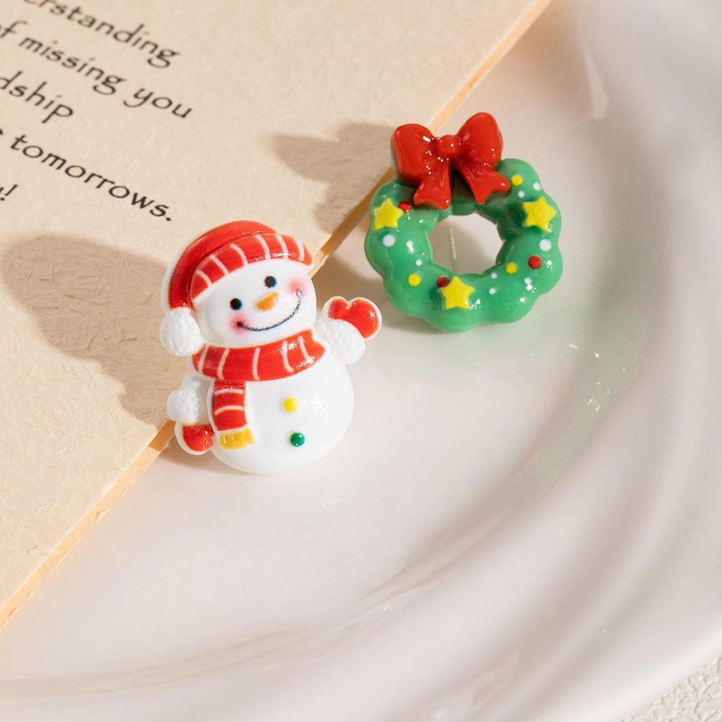 Santa & Reindeer Christmas Earrings: Silver Needle Polymer Clay Design