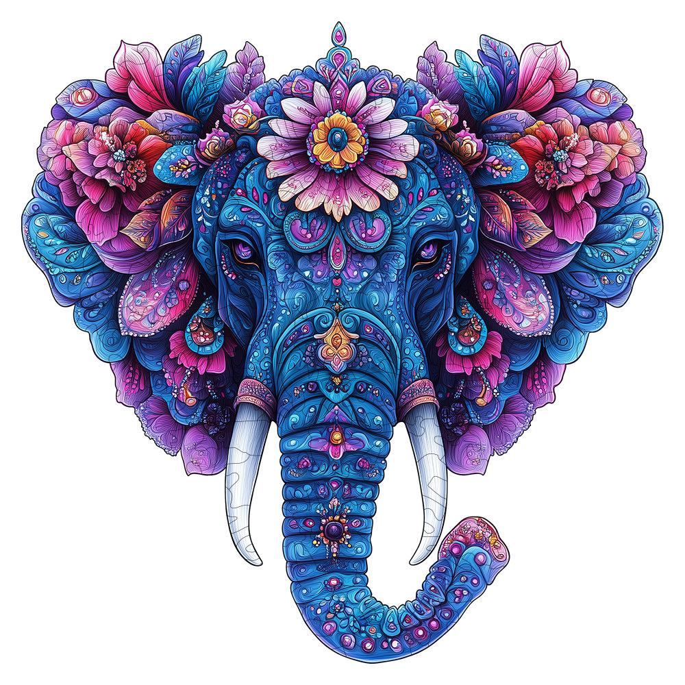 Elephant With Flowers Wooden Puzzle Irregular Small Animal Pieces Flat Wooden Puzzle