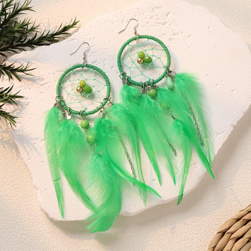 

Богемные серьги-ловцы снов с перьями, длинные серьги-кисточки, преувеличенные серьги в стиле личности для отпуска на море, женские
