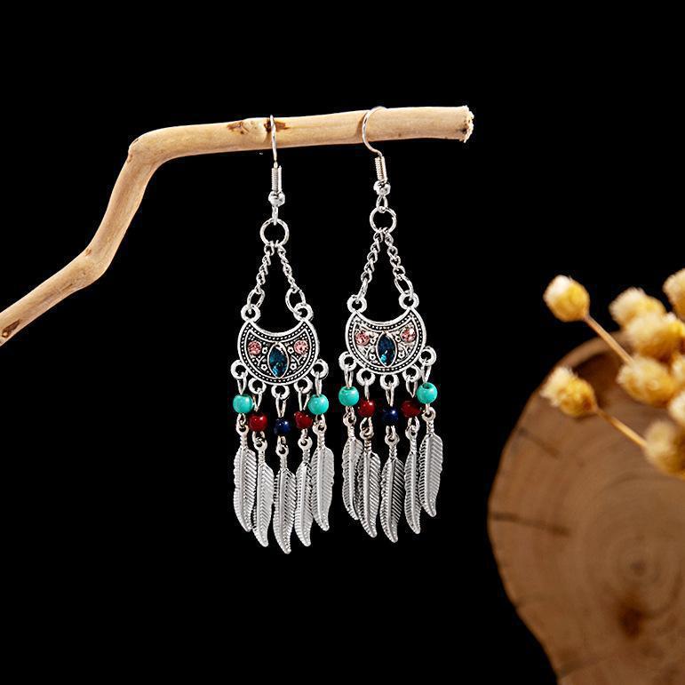 Europe, America, Bohemian Ethnic Style Stud Earrings, Long Fringed Metal Earrings, Fashion, Exotic Style Earrings Wholesale