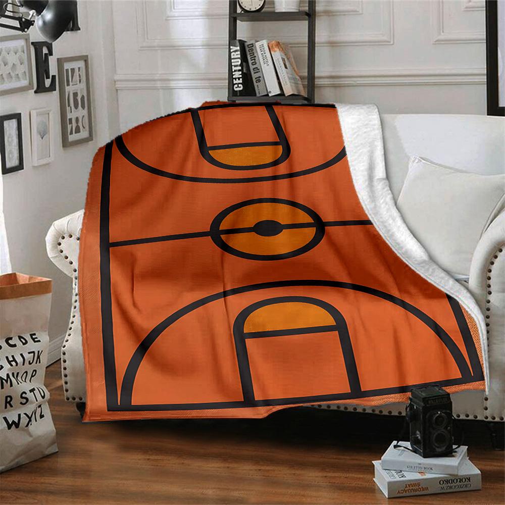 1pc Basketball Court Blanket, Lightweight Flannel Throw Blanket for Sofa, Bed, Travel, Camping, Living Room, Office, Couch061
