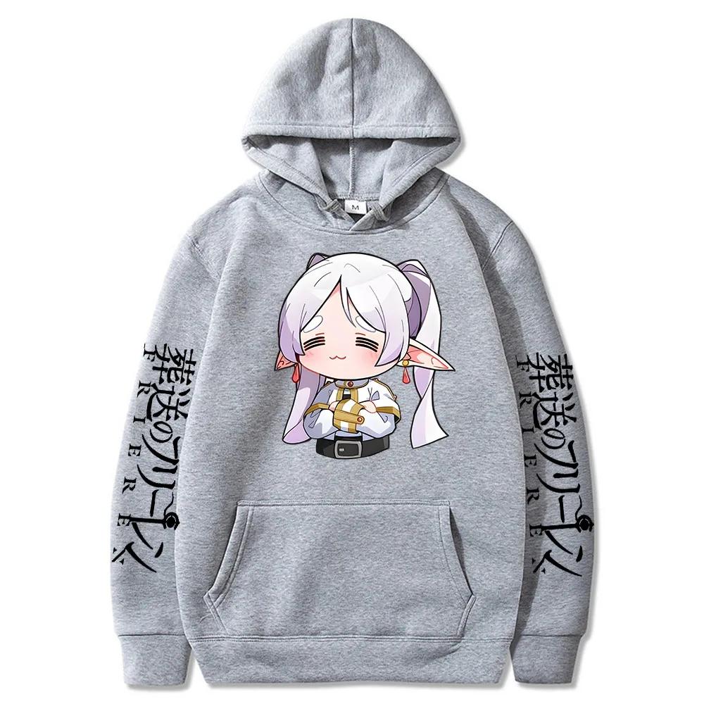 Cartoon Cute Frieren Hoodies Beyond Journey's End Manga Print Hooded Sweatshirts Autumn Winter Fleece Soft Plus Size Streetwear