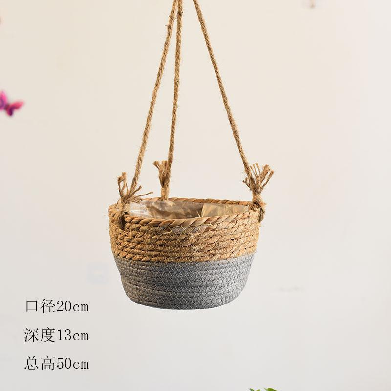Straw flower pot hanging basket hanging orchid flower pot hanging hanging wall hanging flower pot home decoration flower basket flower pot