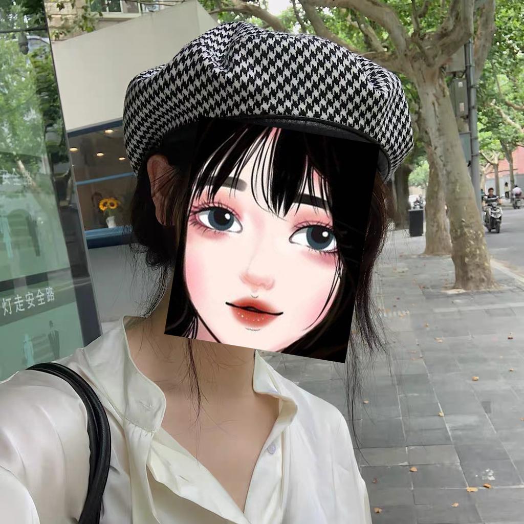 checkerboard spring and autumn beret children retro fashion flat top beanie painter hat