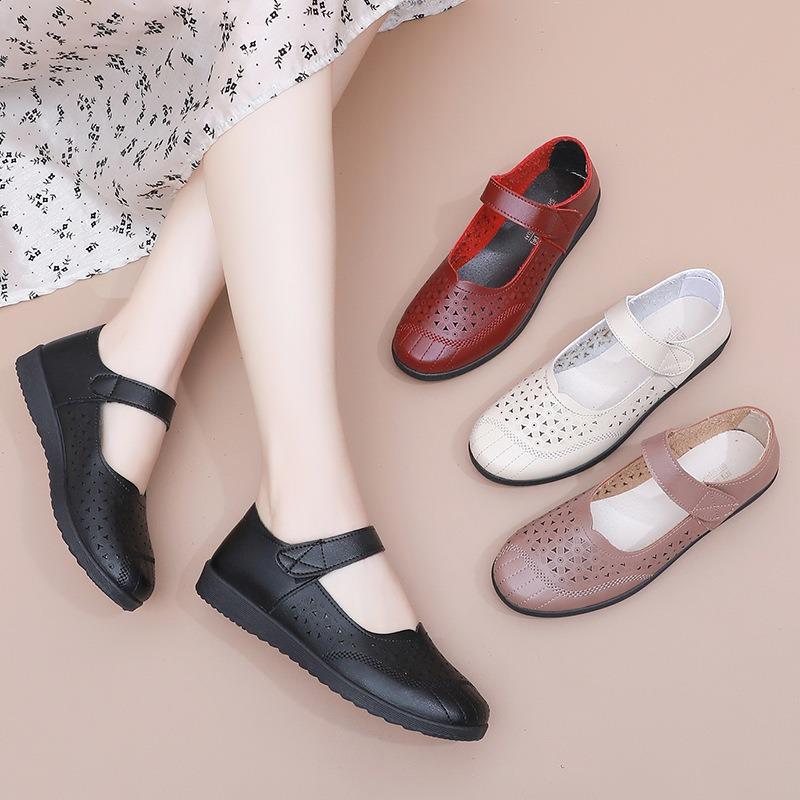 Soft-soled Shoes Baotou Sandals Women's Comfortable Non-slip Single Shoes Medium and Old Hollow Hole Shoes Elderly Leather Shoes Summer