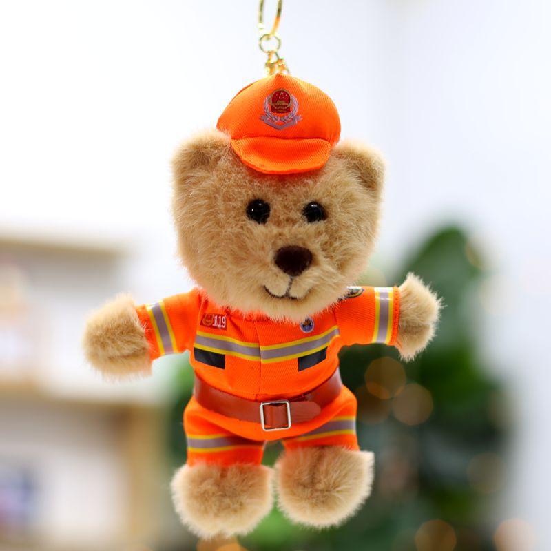 New Traffic Police Uniform Bear Keychain Plush Doll Rescue Fire Bear Pendant Event Promotion Gift