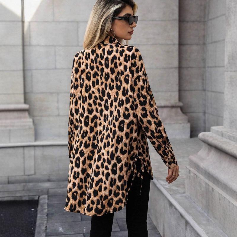 2026 Spring New Satin Leopard Print Long Sleeve Women's Blouse