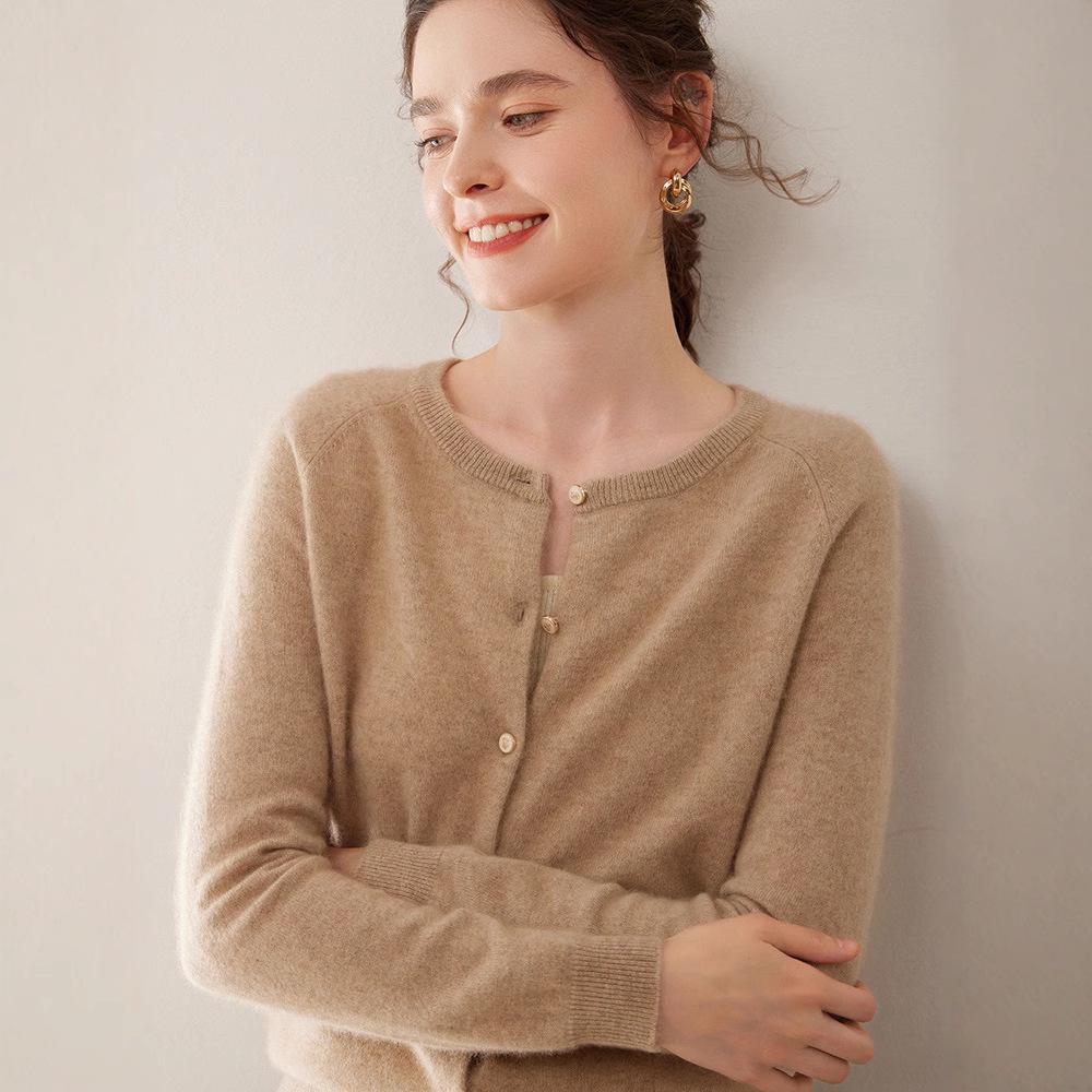 Women's Autumn Winter Cashmere Knit Cardigan: Loose-Fit, Long Sleeve, Round Neck, Versatile Fashion Top.