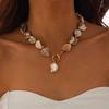 Natural shell beaded pearl pendant necklace personalized vacation style collarbone chain niche fashion item
