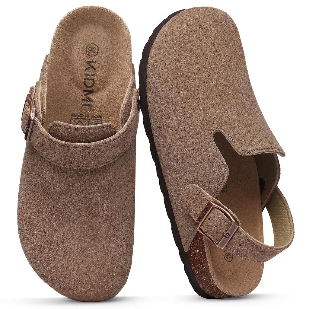 Fashion Smile Pop Men's Suede Shoes With Adjustable Back Strap Leather Mules With Cork Flip-Flop Slippers Insoles Slip-On Potato Shoes