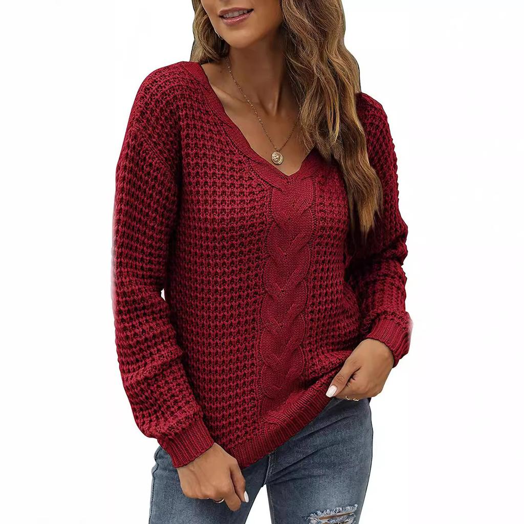 Damen Strickpullover mit langen Ärmeln, V-Ausschnitt, Oversized-Passform, einfarbig, luxuriös, entspannt sitzend, figurschmeichelnd und vielseitig einsetzbar