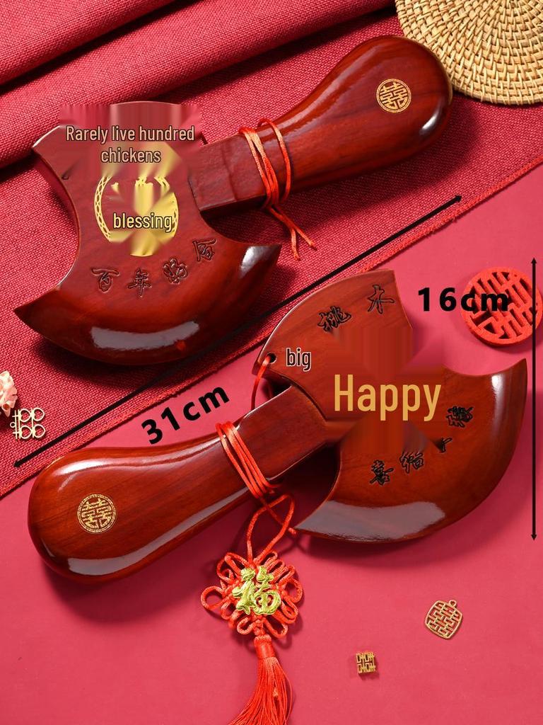 Red Peach Wood Axe Pendant: Wedding, Fortune, and Housewarming Blessings