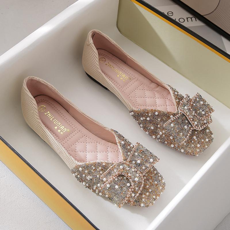 

Весна новые туфли-лодочки с квадратным носком, жемчугом и стразами, на мягкой подошве, повседневные, больших размеров до 38 абрикосовый