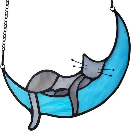 Cat Gift for Home Acrylic Hanging Pendant with Chain, Animal Ornament Window Decorative Wall Decor, Cute Lover Room Decoration Decor