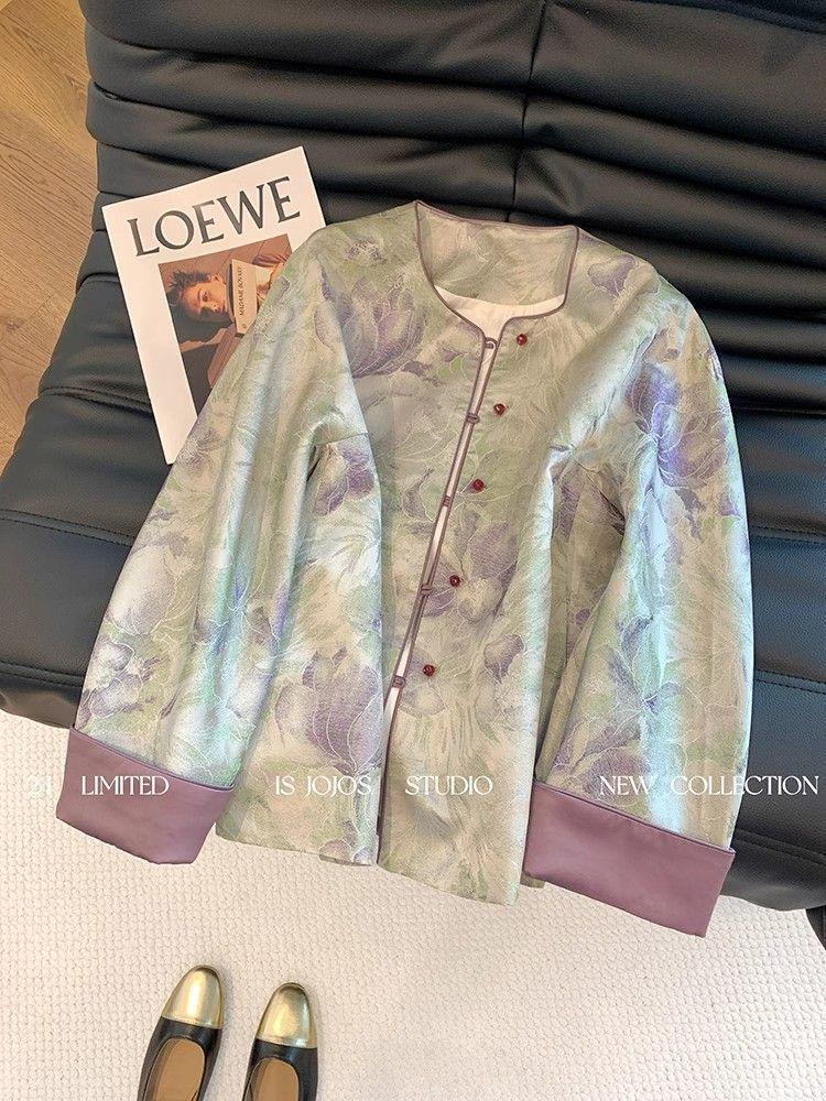 

Женская куртка с градиентным жаккардовым узором в стиле ретро-гофэн, с круглым вырезом, 2025 XXXL